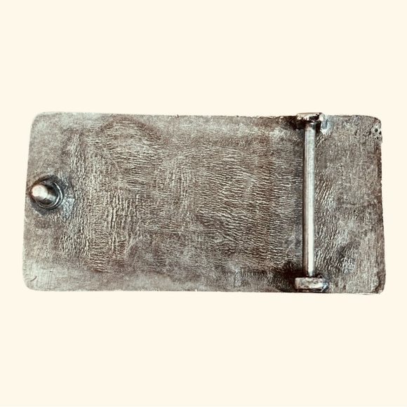 Rare BELT BUCKLE BALIZZA Signature Crystal Embossed Floral Ornate Brass Buckle - Picture 4 of 5